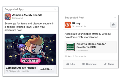 Suggested Apps and Posts Facebook Ads